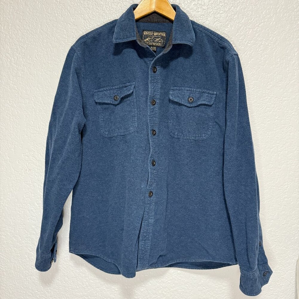 Grizzly Mountain Men's XL Blue Flannel Chamois Button-Down Shirt - 100% Cotton